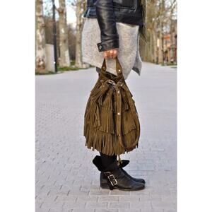 Gerard Darel Indie Fringed Suede Bucket Bag $495 Made in France